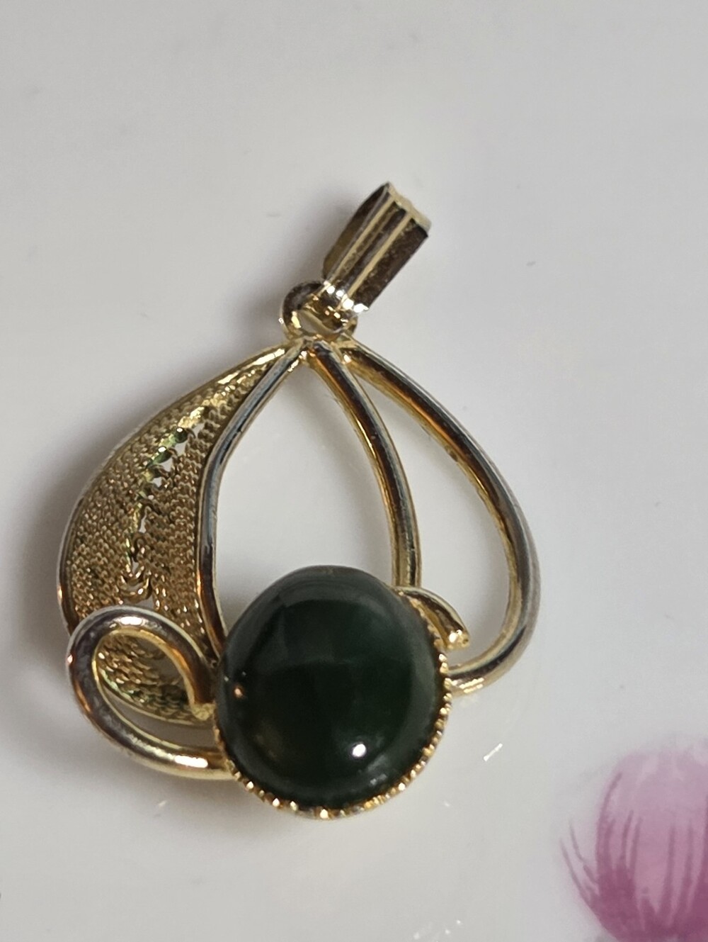 Gold Pendant with Dark Green Stone